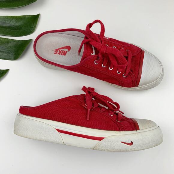 Vintage Nike Hermosa Sneakers Mules Slip On Red Canvas Platform Women's 8.5 - Picture 1 of 11